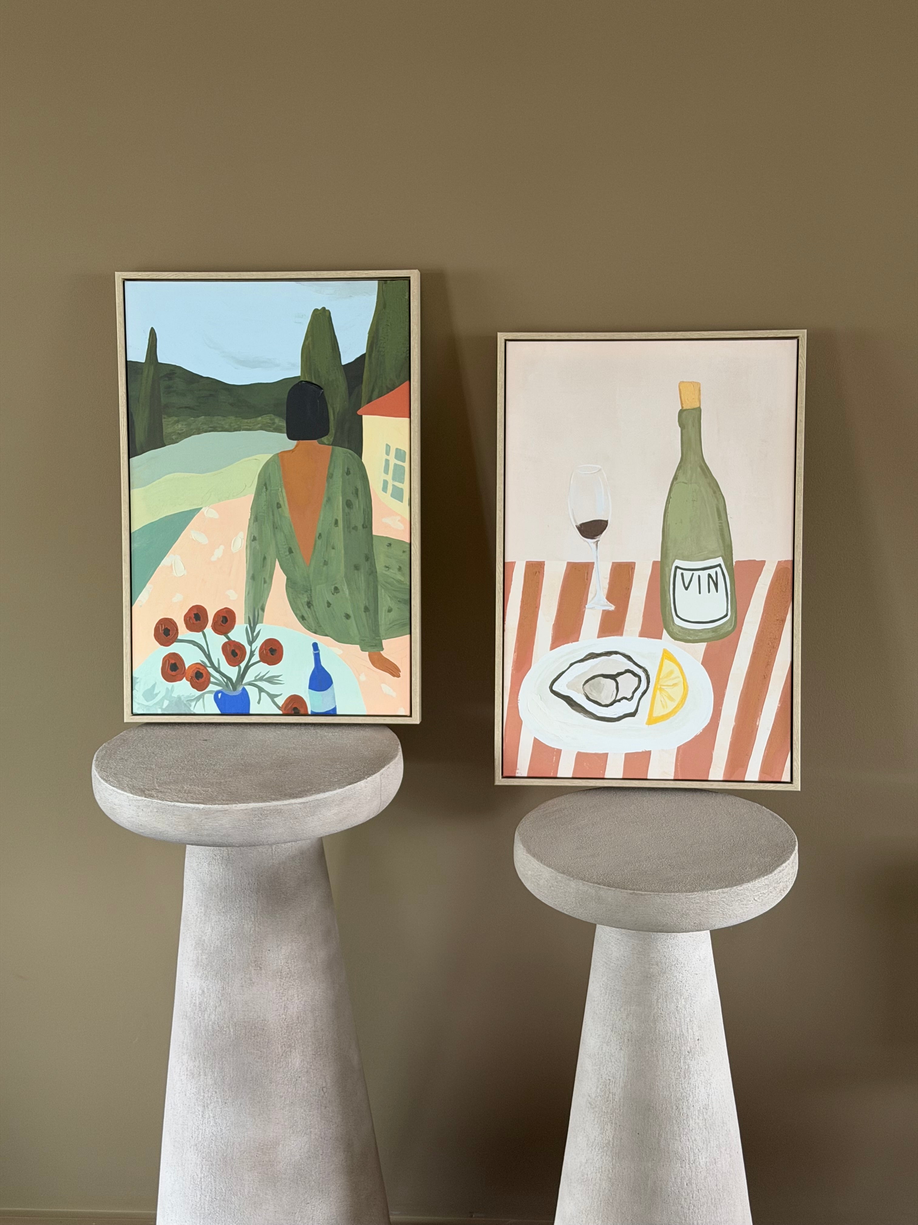 Framed artwork oysters and wine
