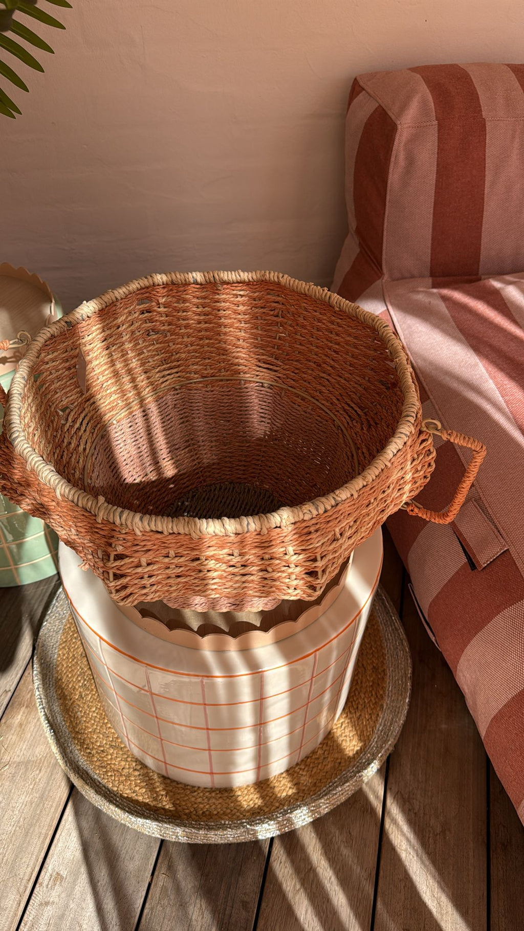 Panier cache‑pot tressé orange