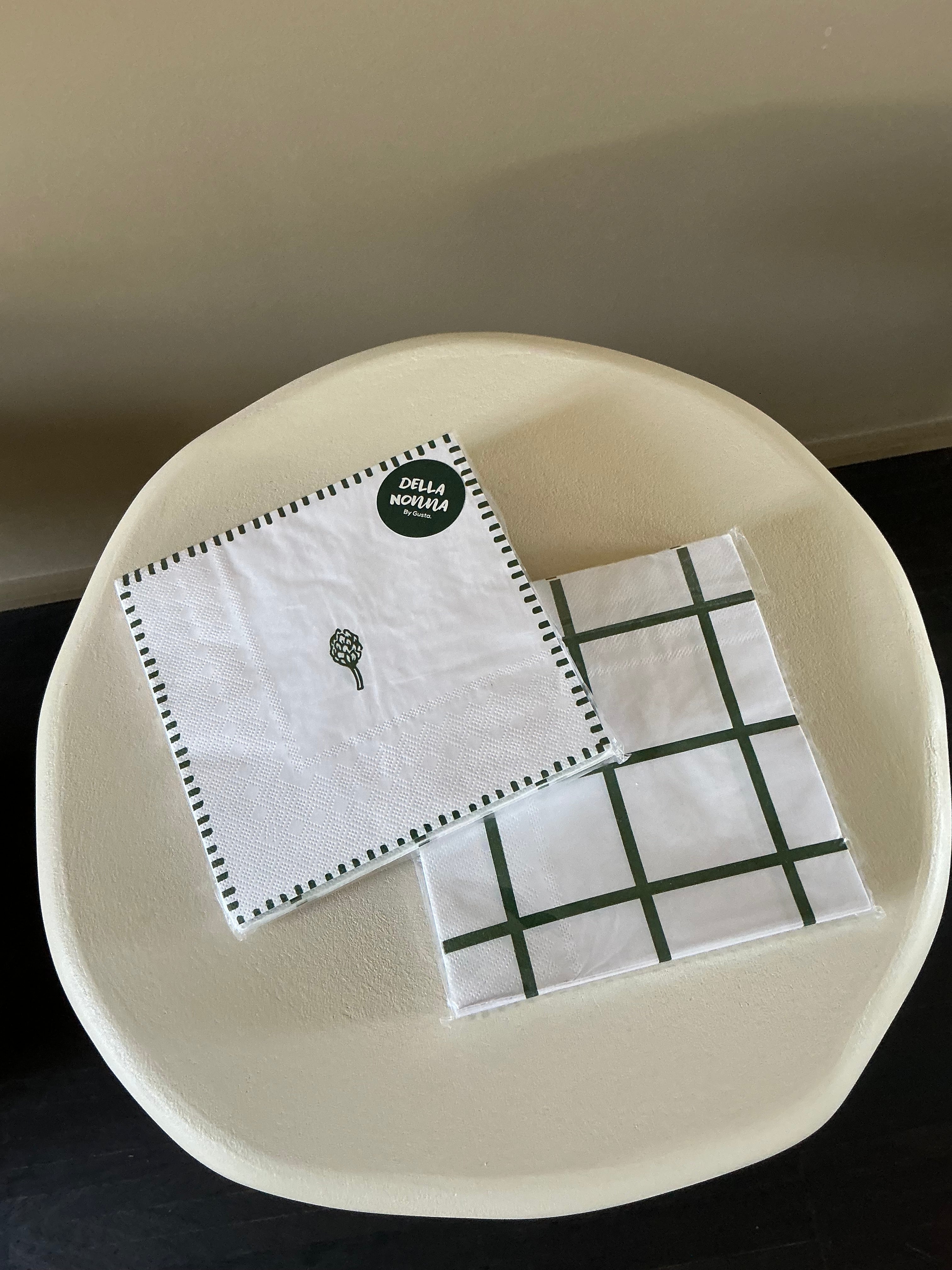 Green and white, double‑sided napkin