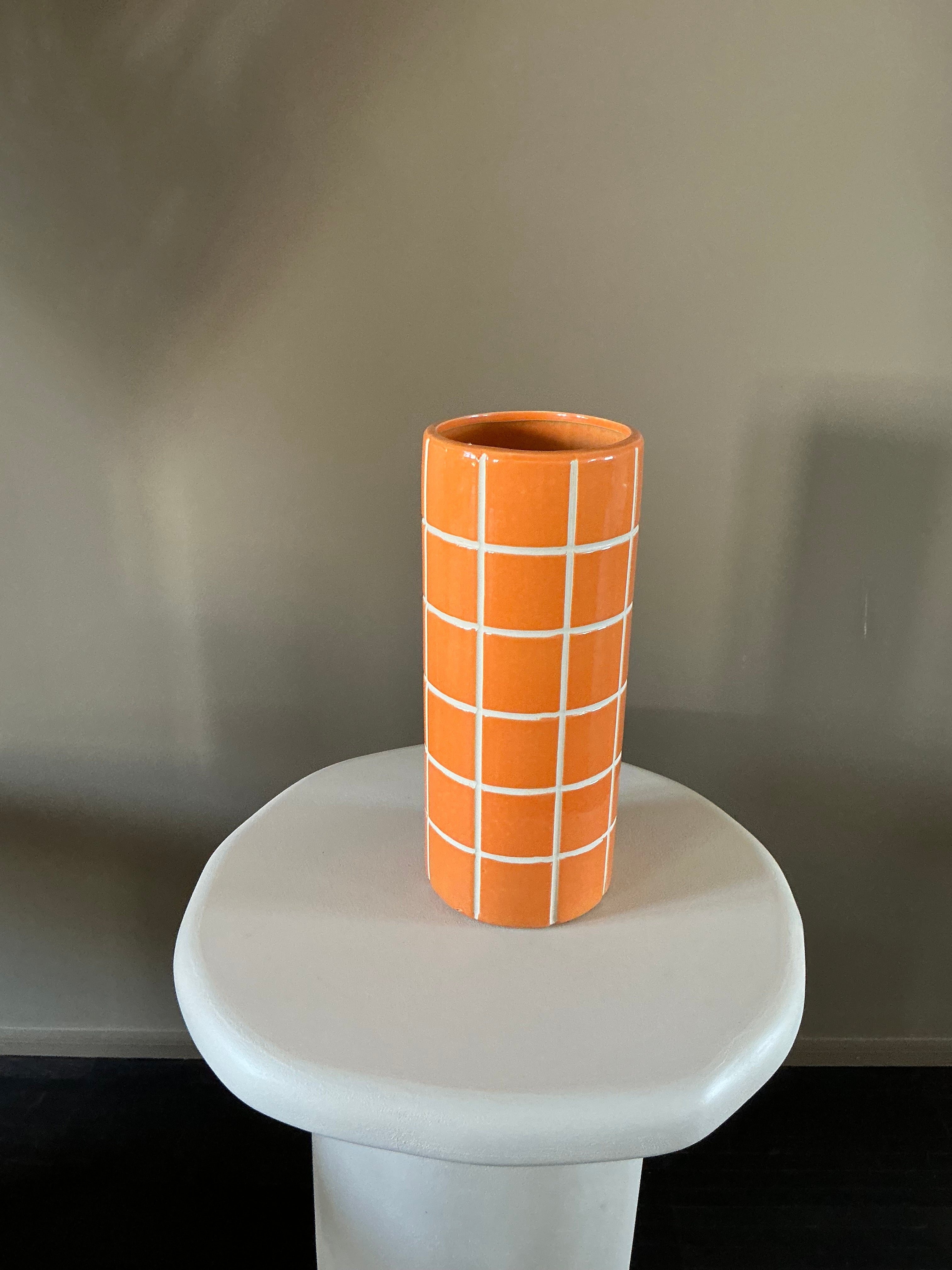 Stone orange checkered vase