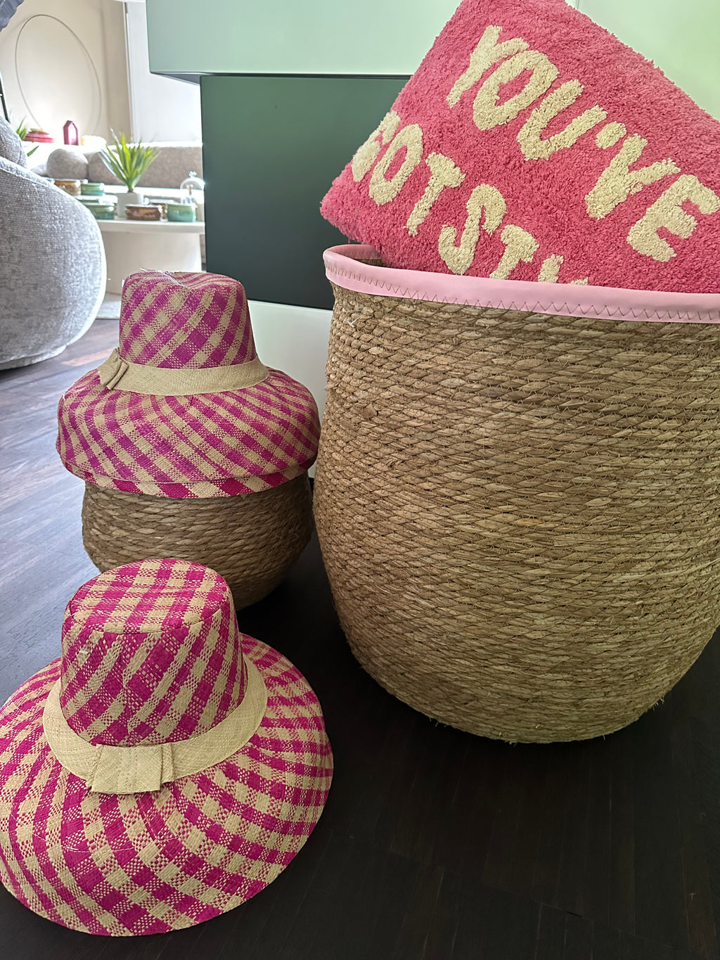 Pink straw hat
