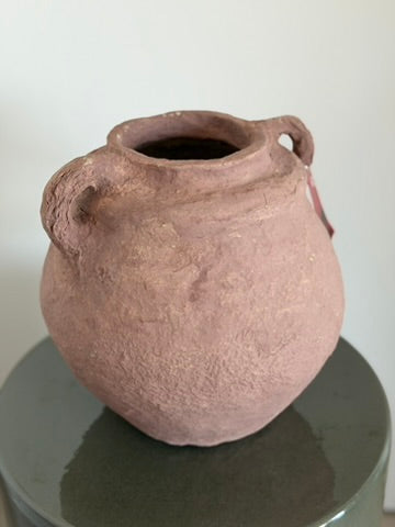 Handmade pink decorative pot with side handles
