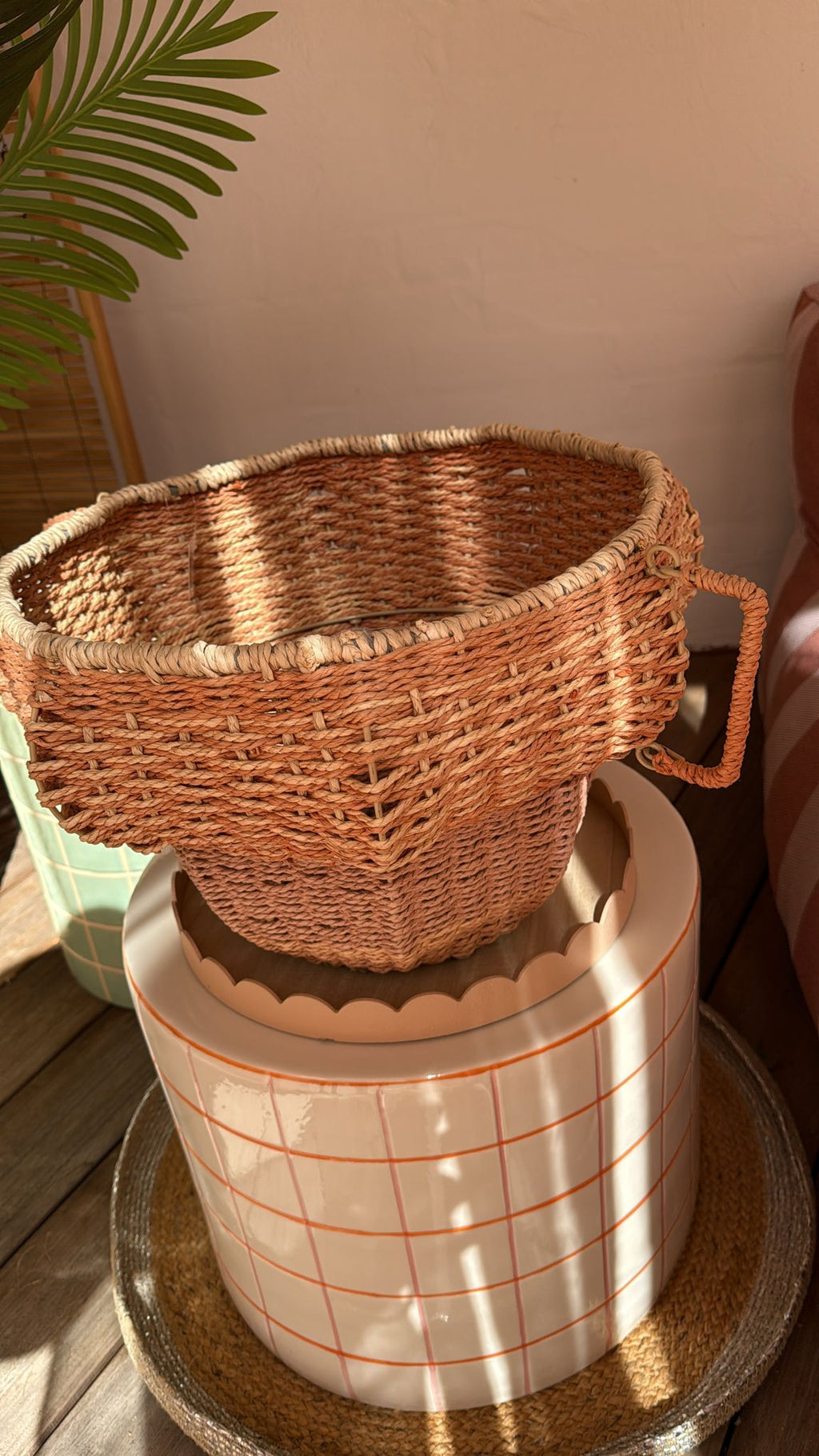 Panier cache‑pot tressé orange