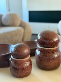 Burgundy round jar with lid L