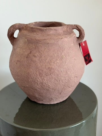 Handmade pink decorative pot with side handles