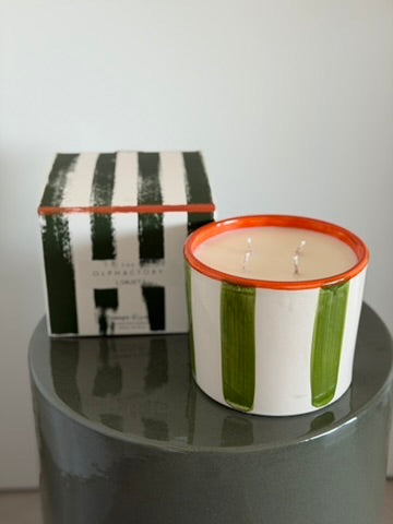 Striped green vegetable wax candle L (200 hours burn time)