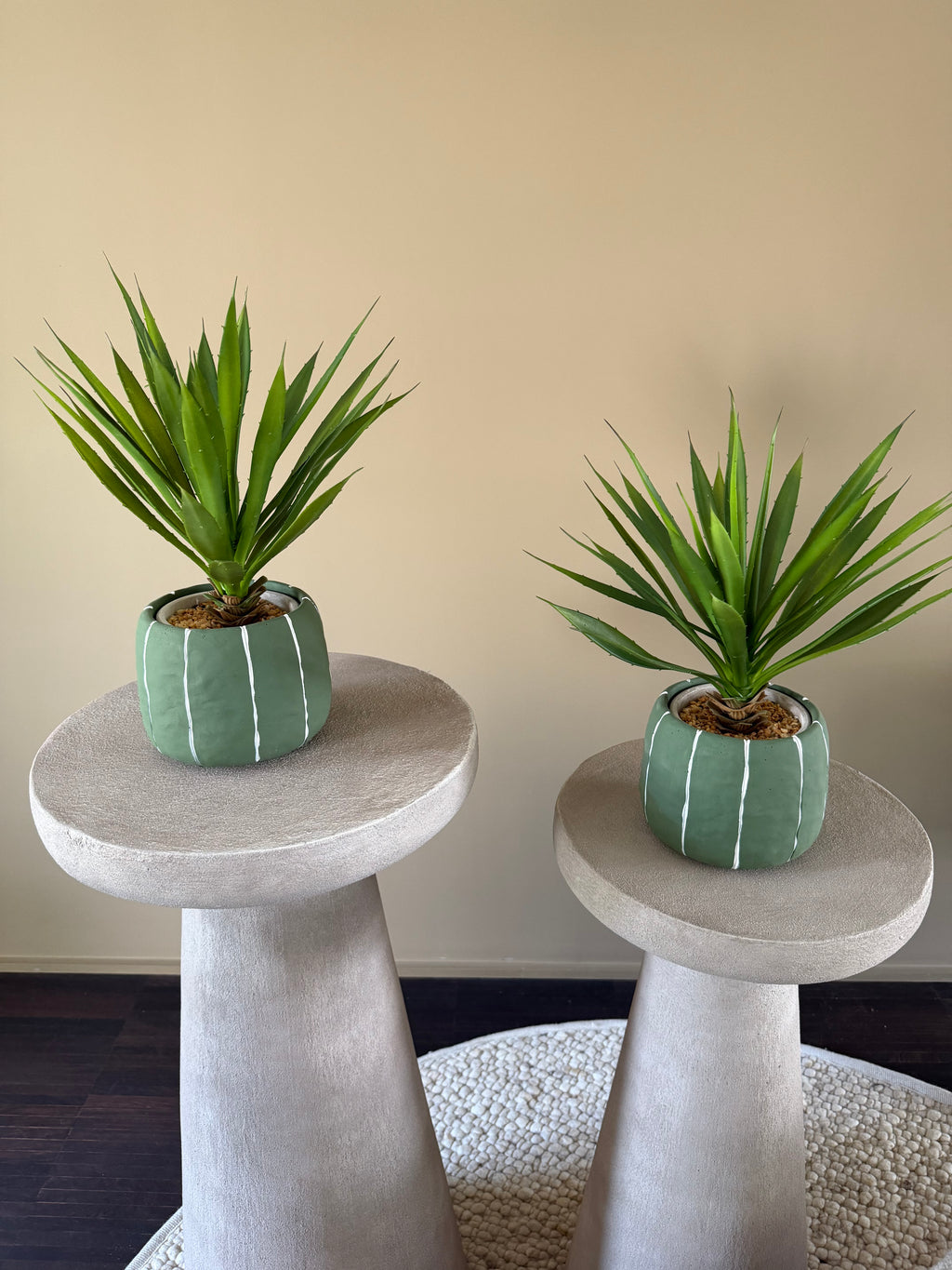 Green striped stone plant pot