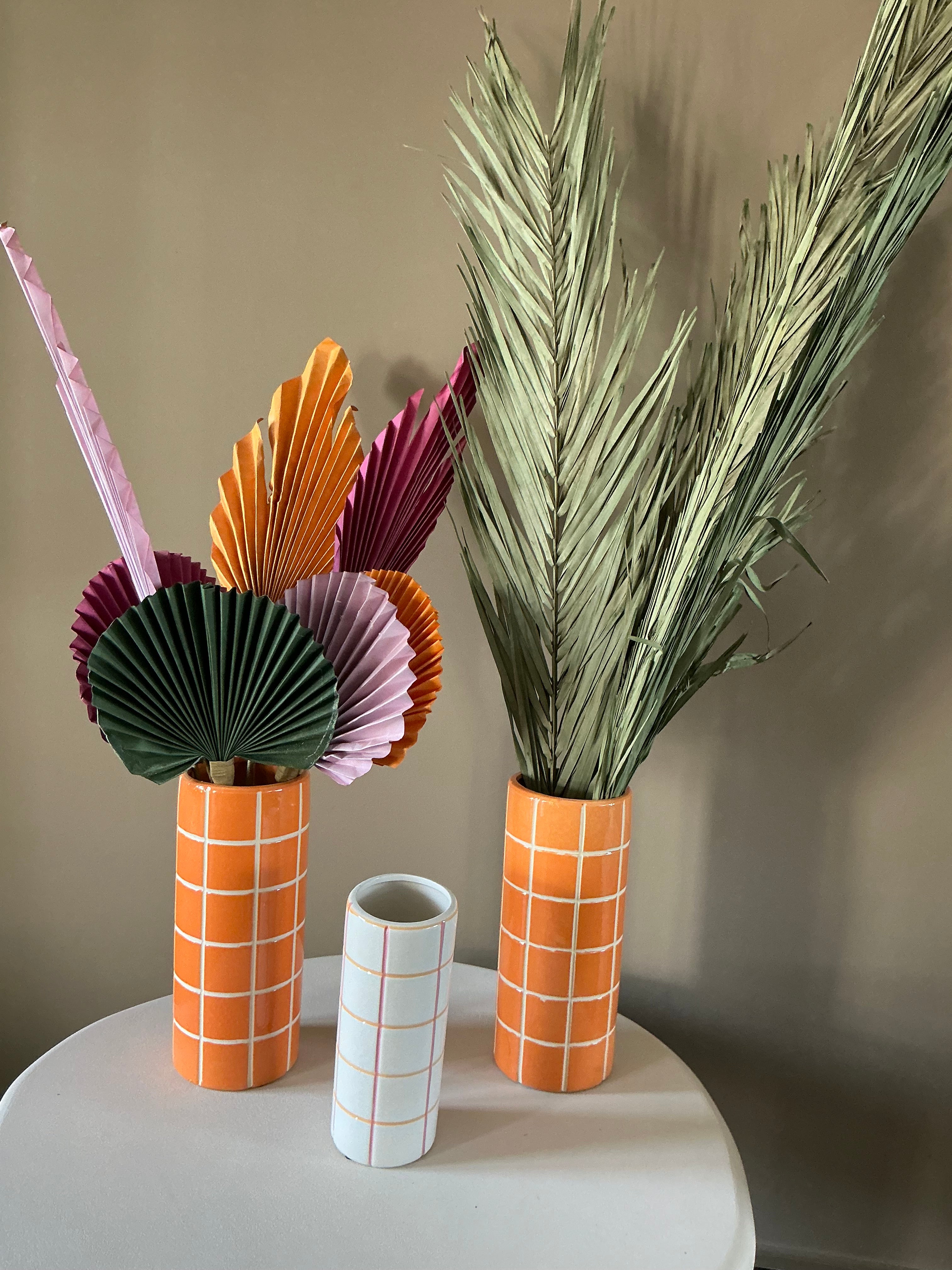 Stone orange checkered vase