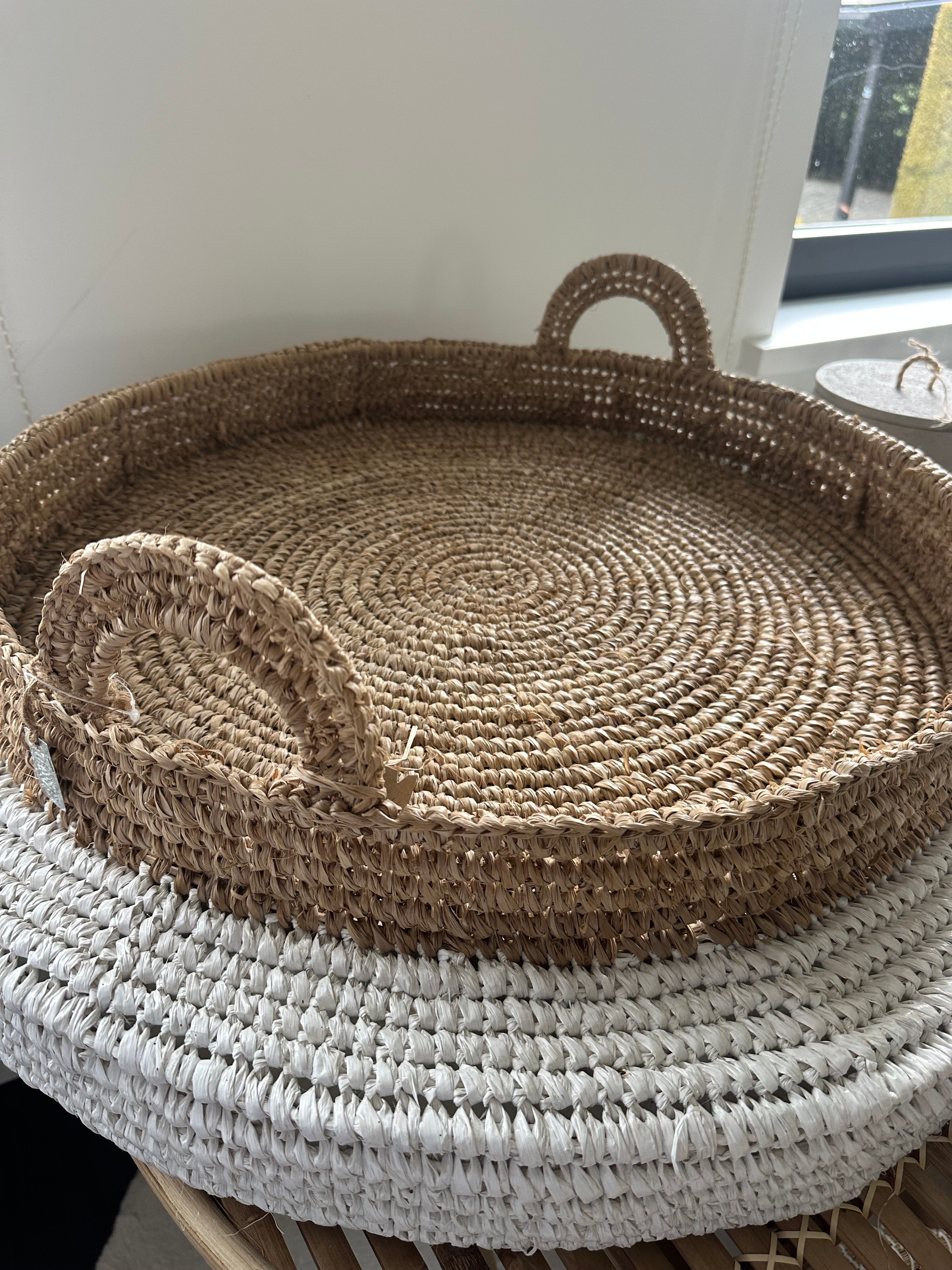Raffia schaal wit (L)
