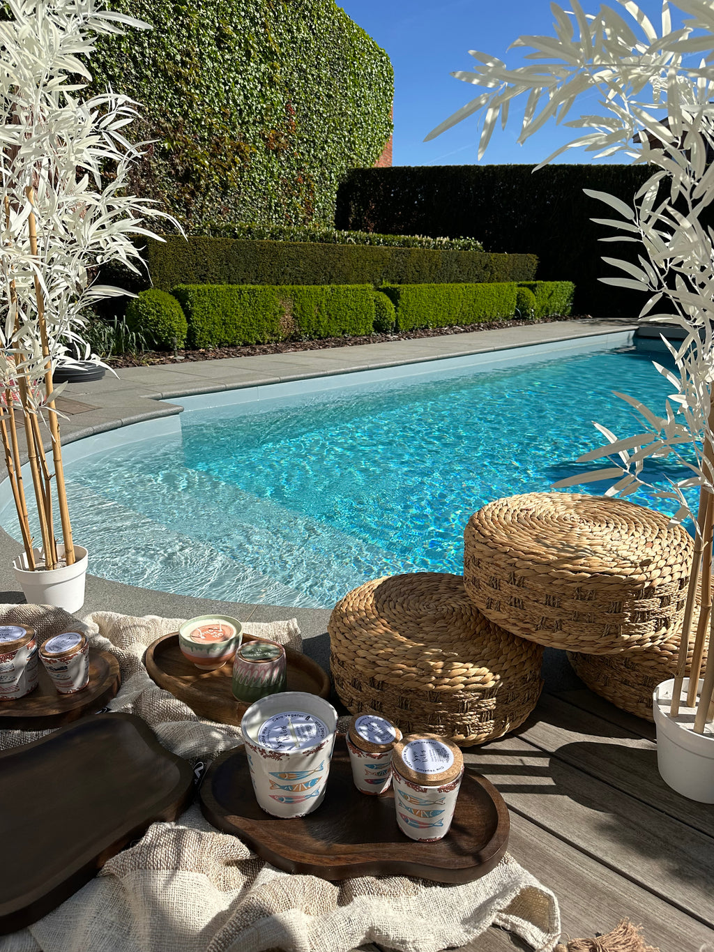 Decorative rattan poufs