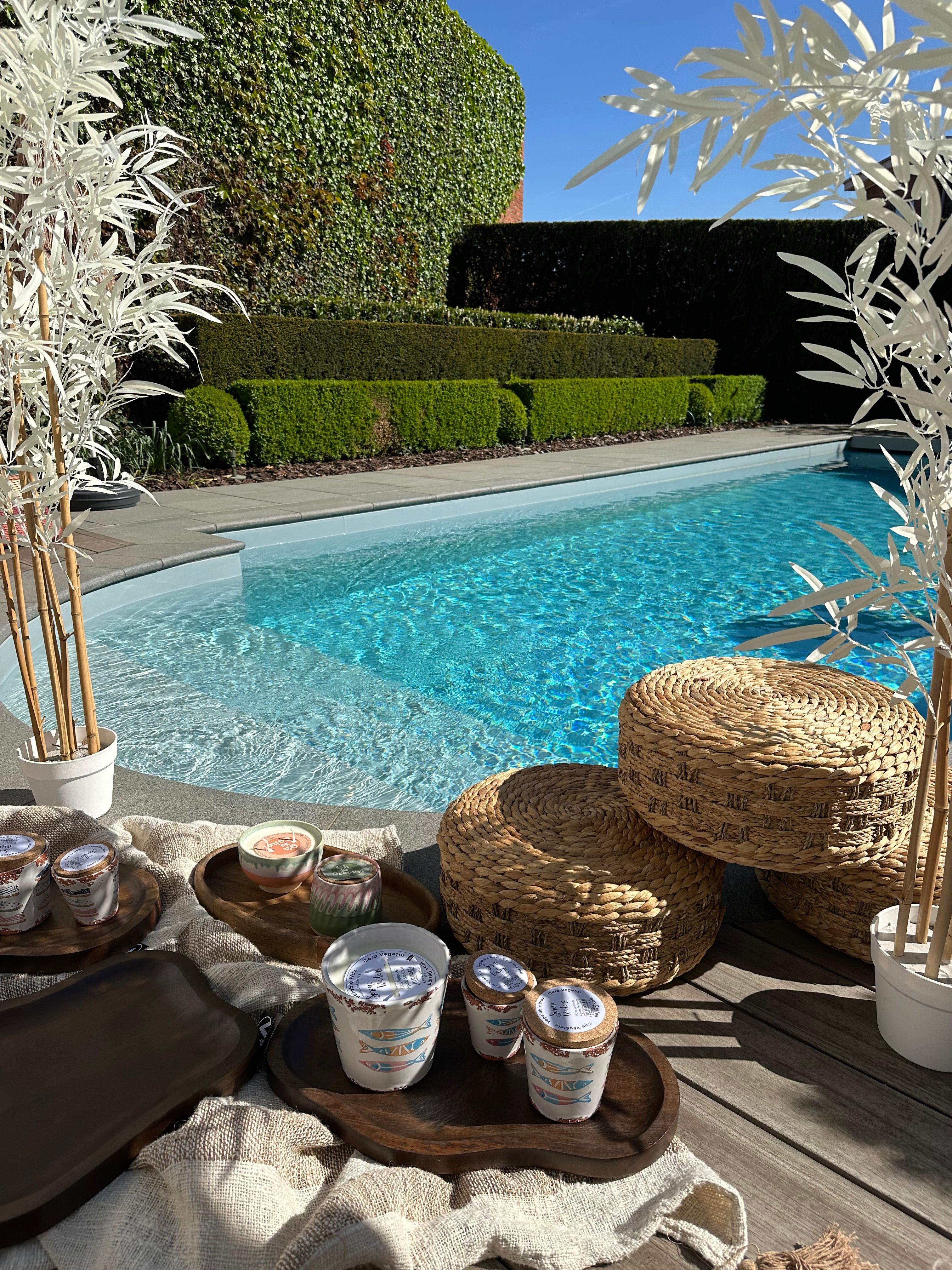 Decorative rattan poufs