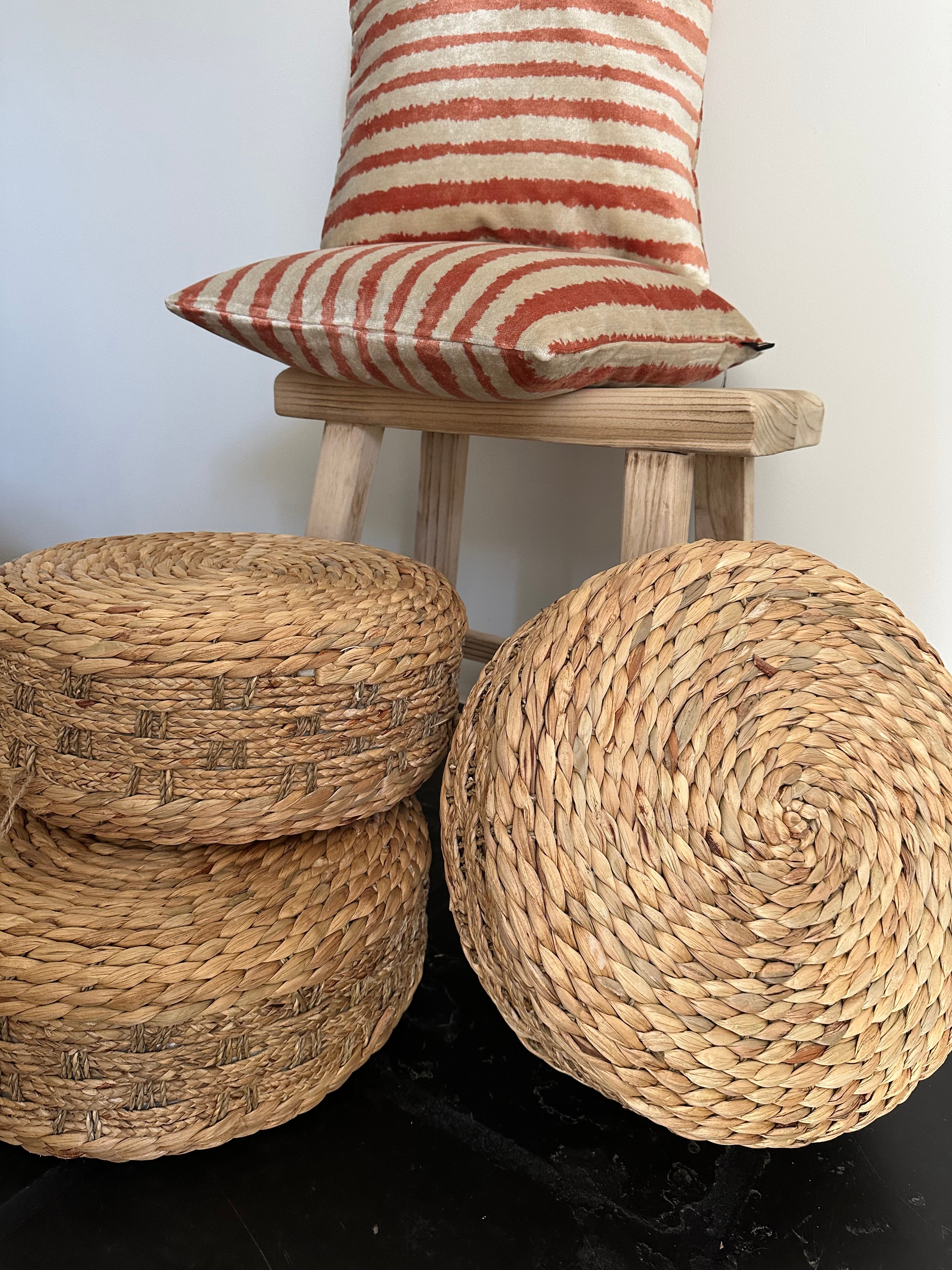 Decorative rattan poufs