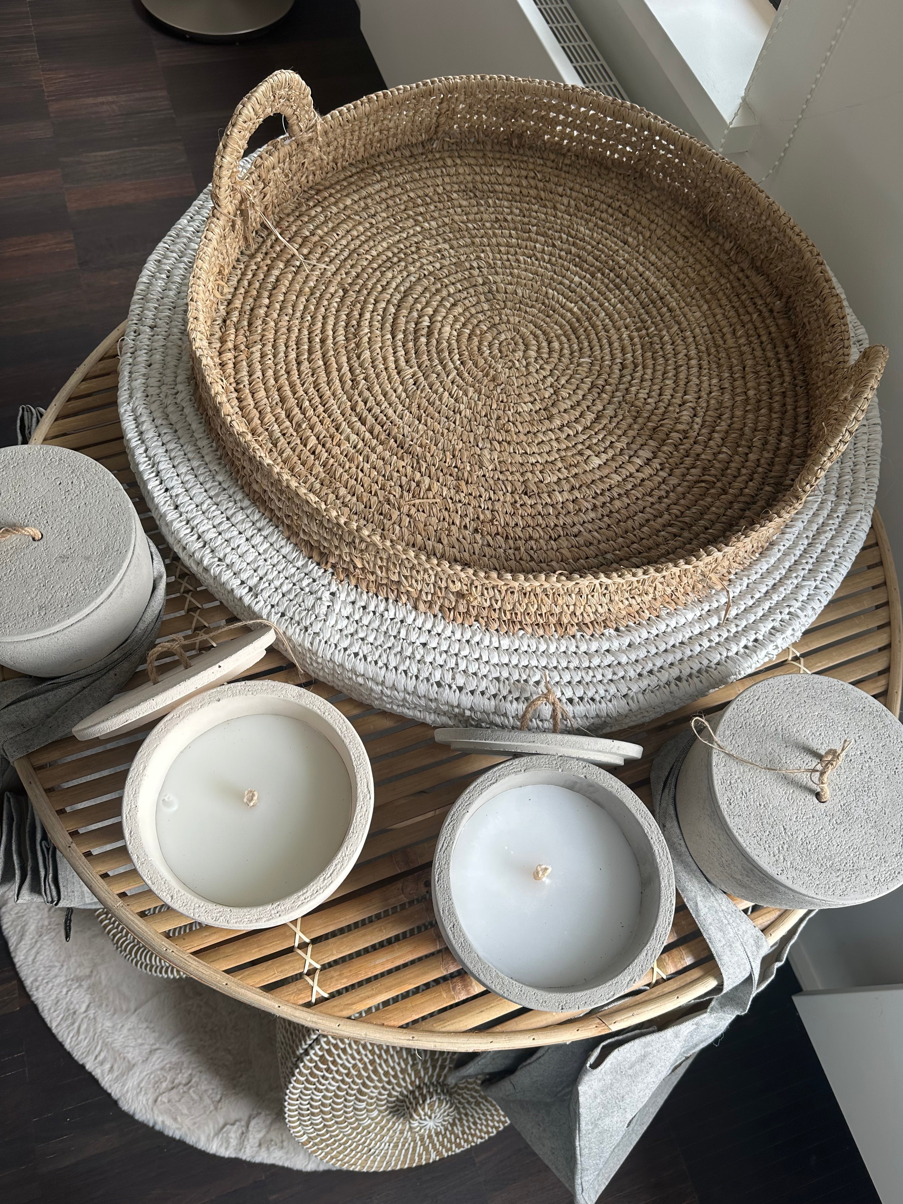 Raffia schaal wit (L)