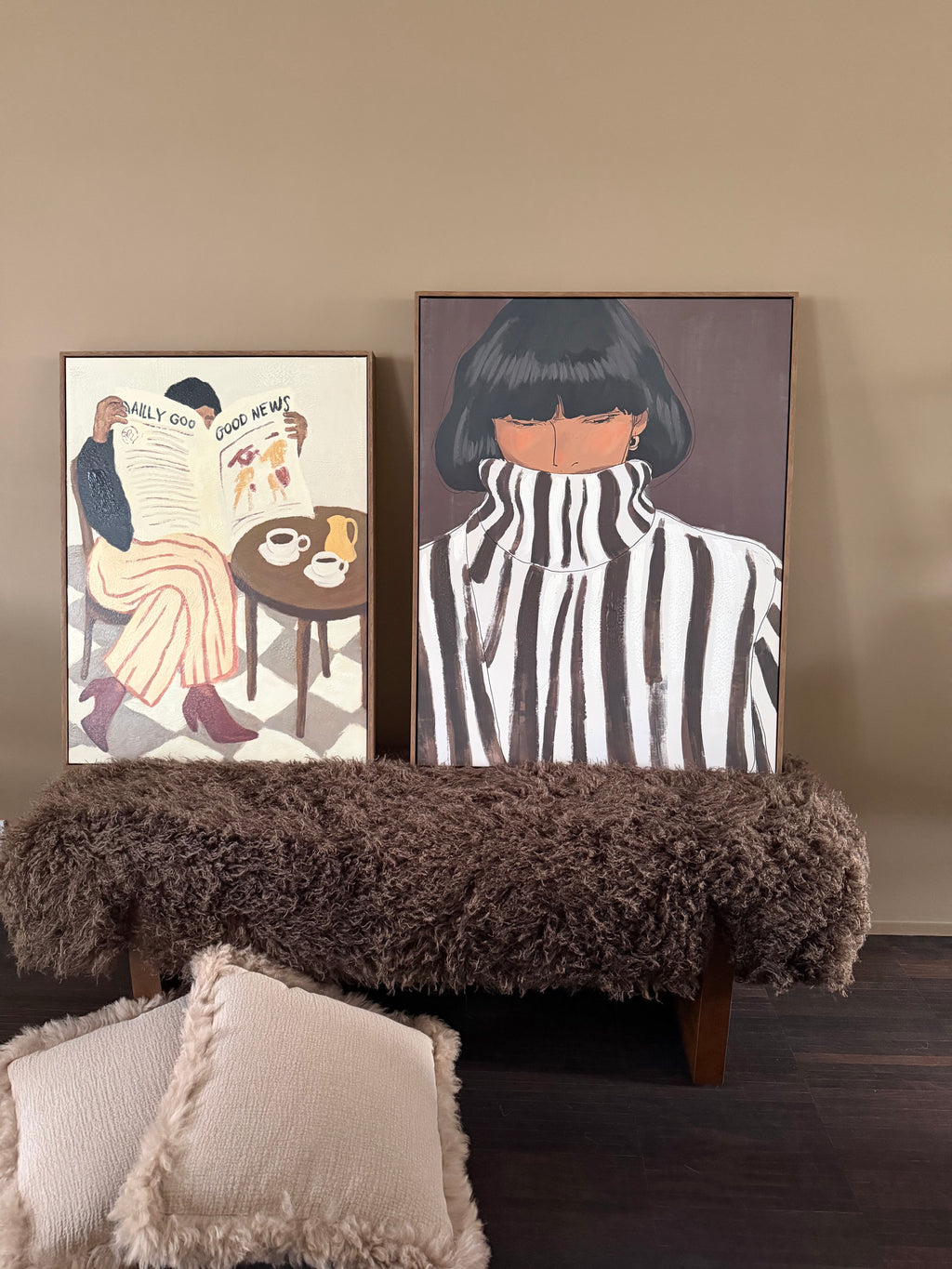 Framed artwork reading news