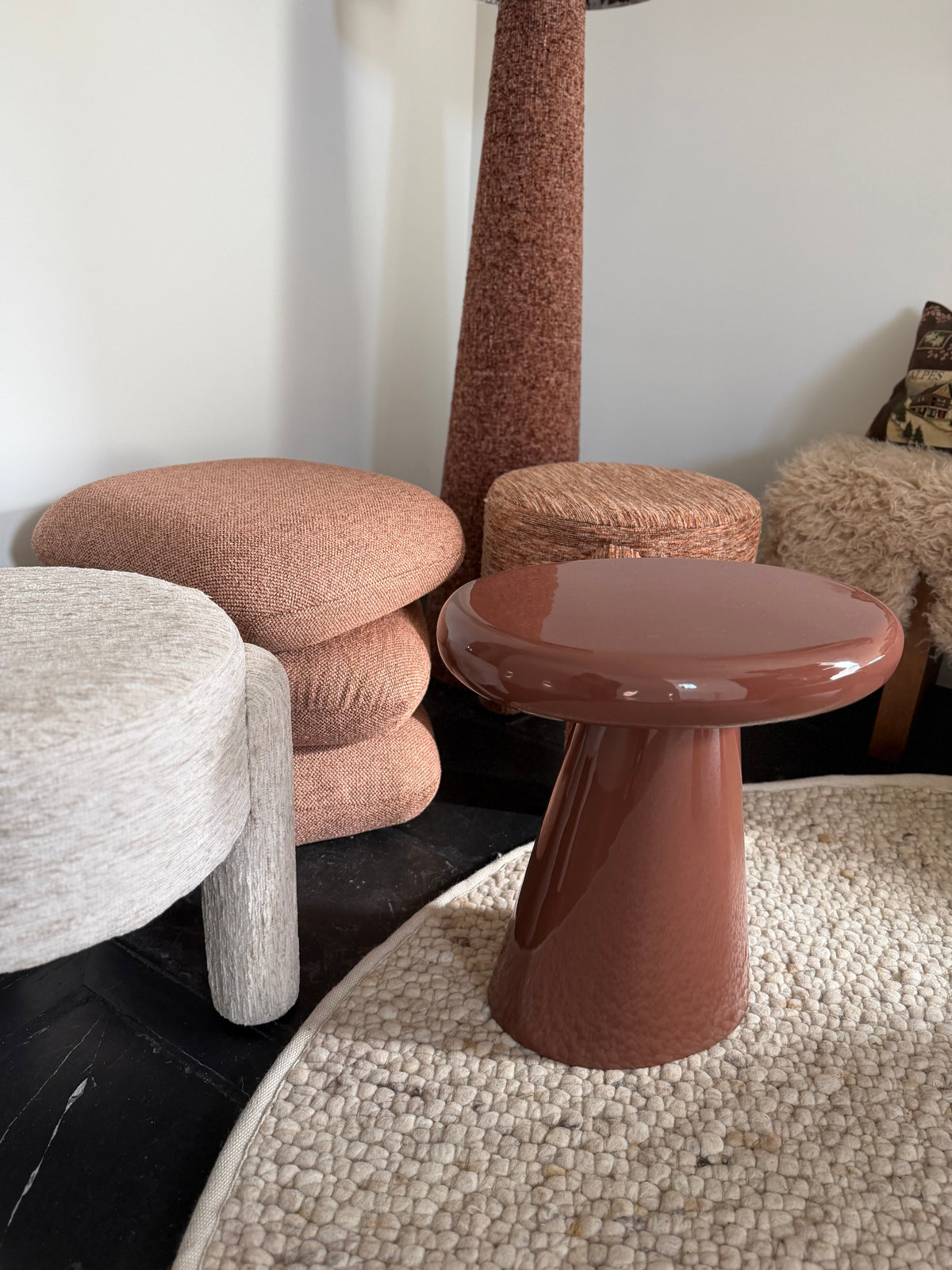 Glossy Oval Pouf Caramel or Burgundy