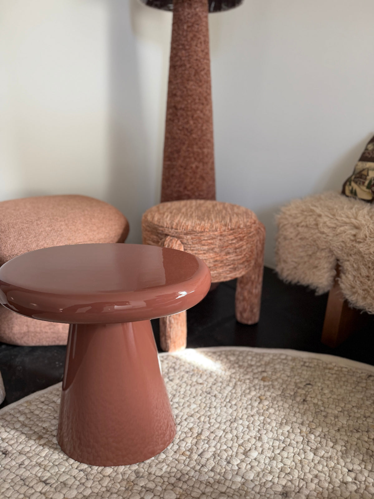 Glossy Oval Pouf Caramel or Burgundy