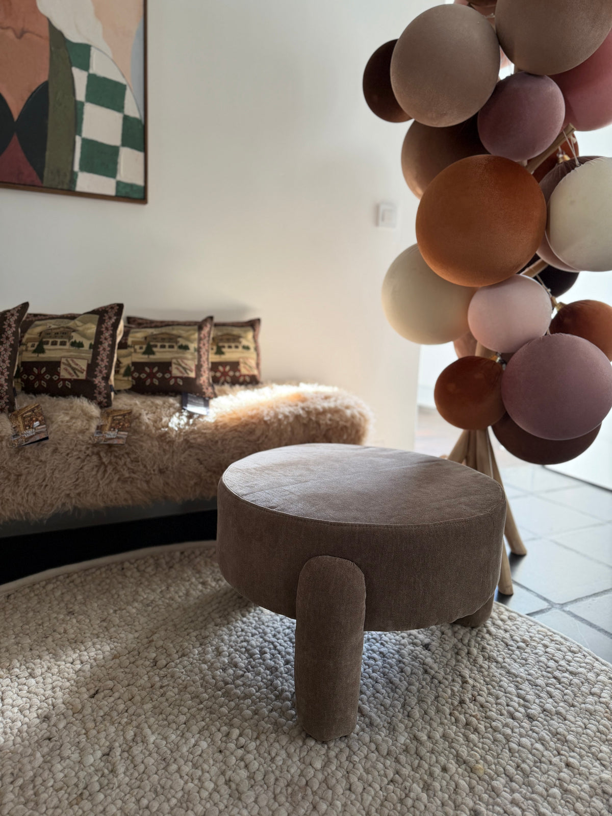 Brown Large Low Pouf