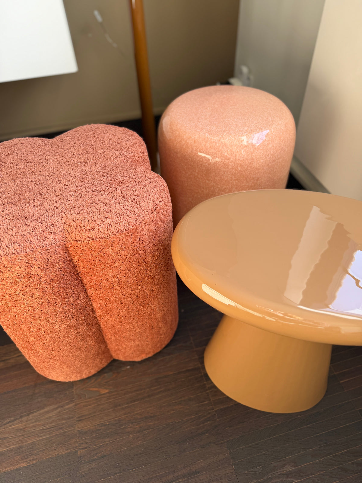 Glossy Oval Pouf Caramel or Burgundy